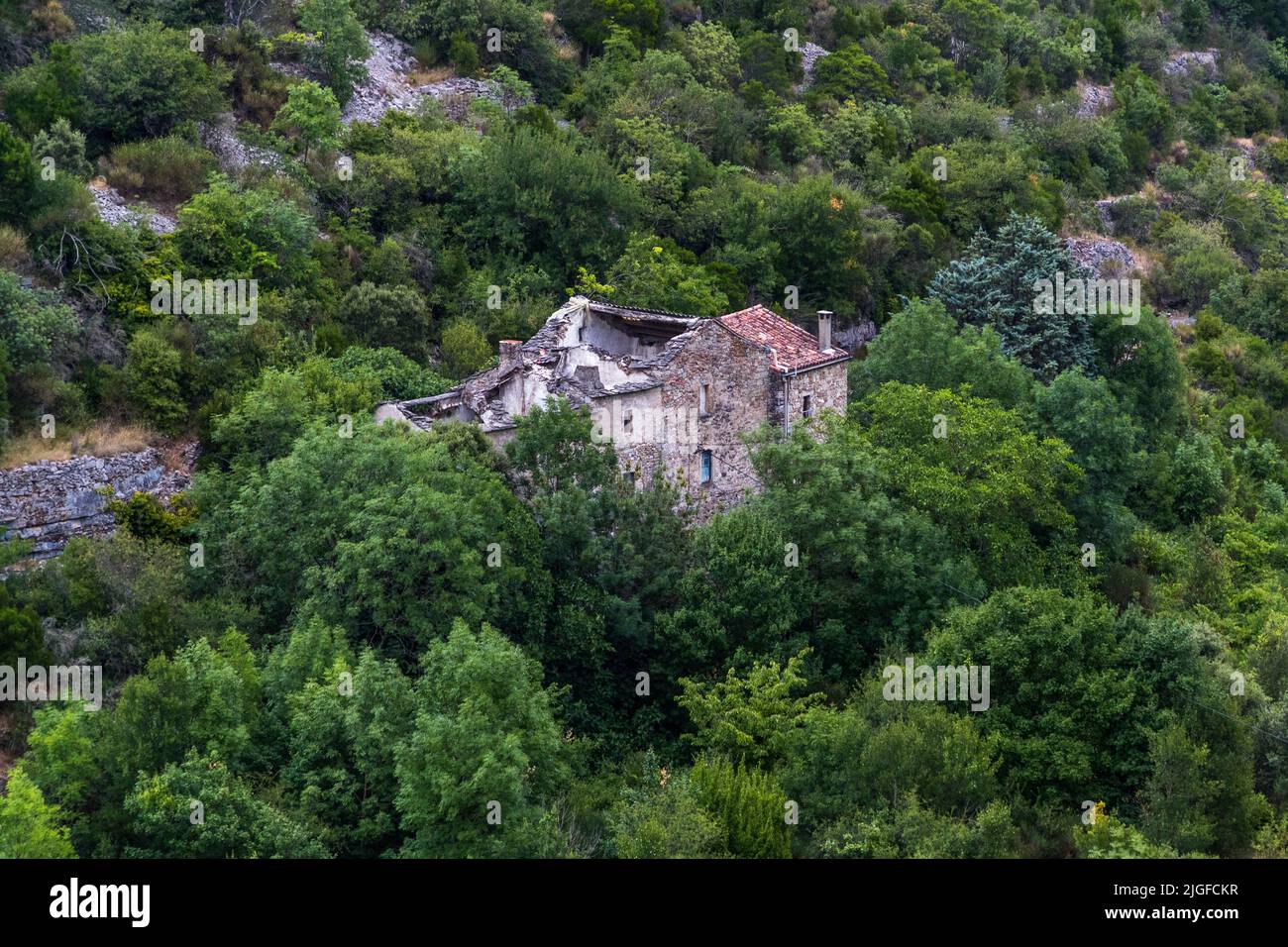 Dilapidated house in Navacelles, Lodève, France Stock Photo