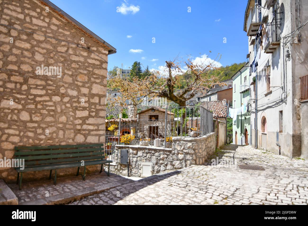 A narrow street in the medieval village of Sepino in the Molise region ...