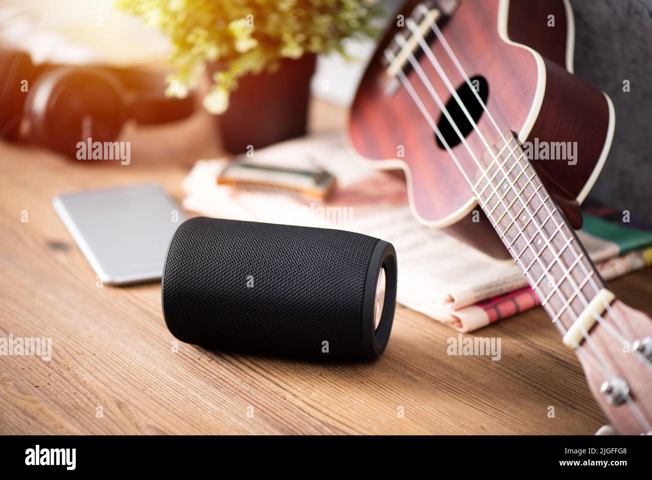 mini wireless portable speaker for music listening Stock Photo Alamy