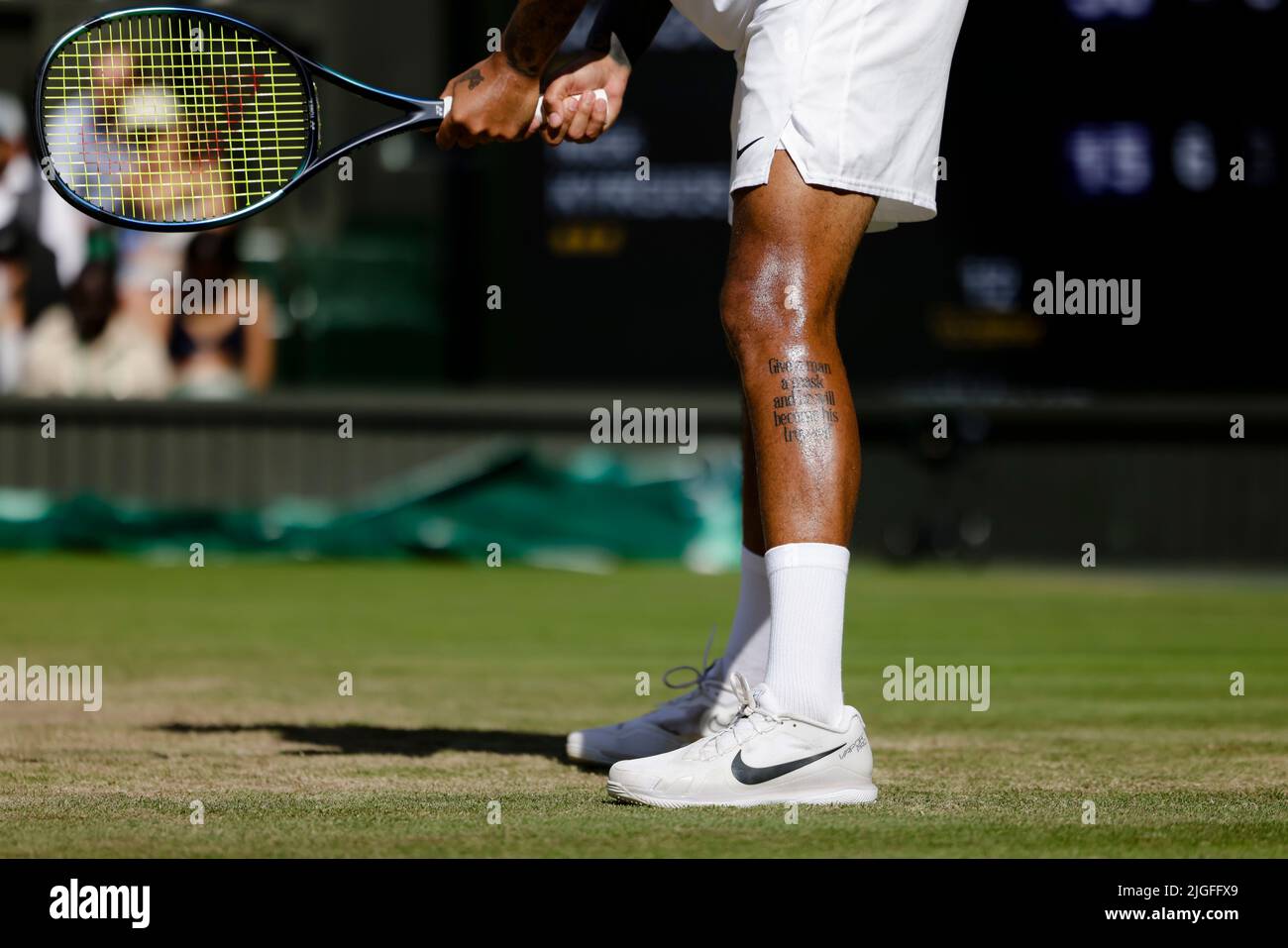 London, UK, 10th July 2022: Nick Kyrgios from Australia is in action during the men´s final at the 2022 Wimbledon Championships at the All England Lawn Tennis and Croquet Club in London. Credit: Frank Molter/Alamy Live news Stock Photo