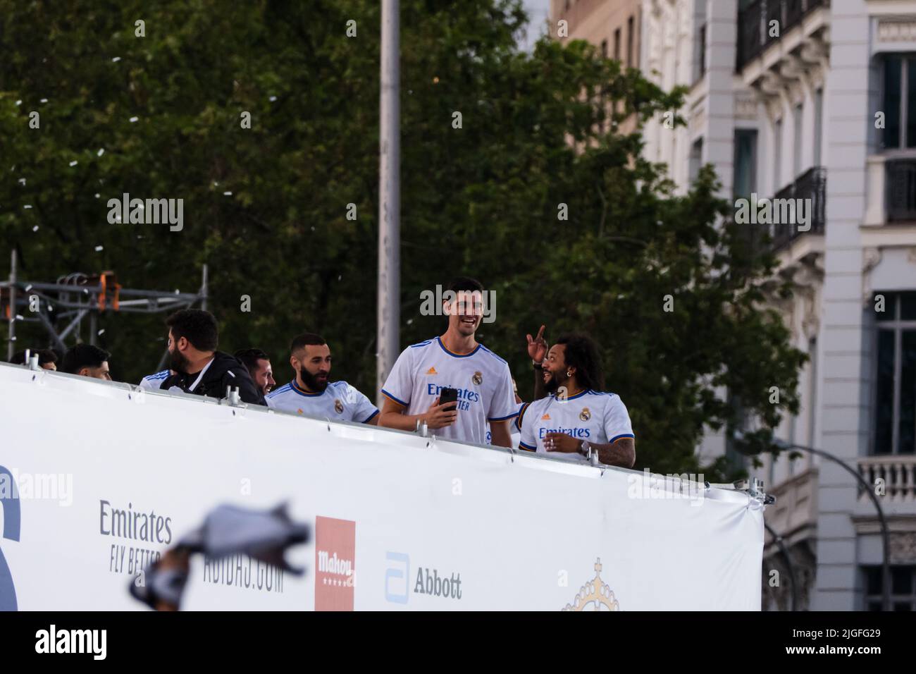 The Real Madrid team celebrating the 35th Spanish La Liga title in Cibeles Square Stock Photo