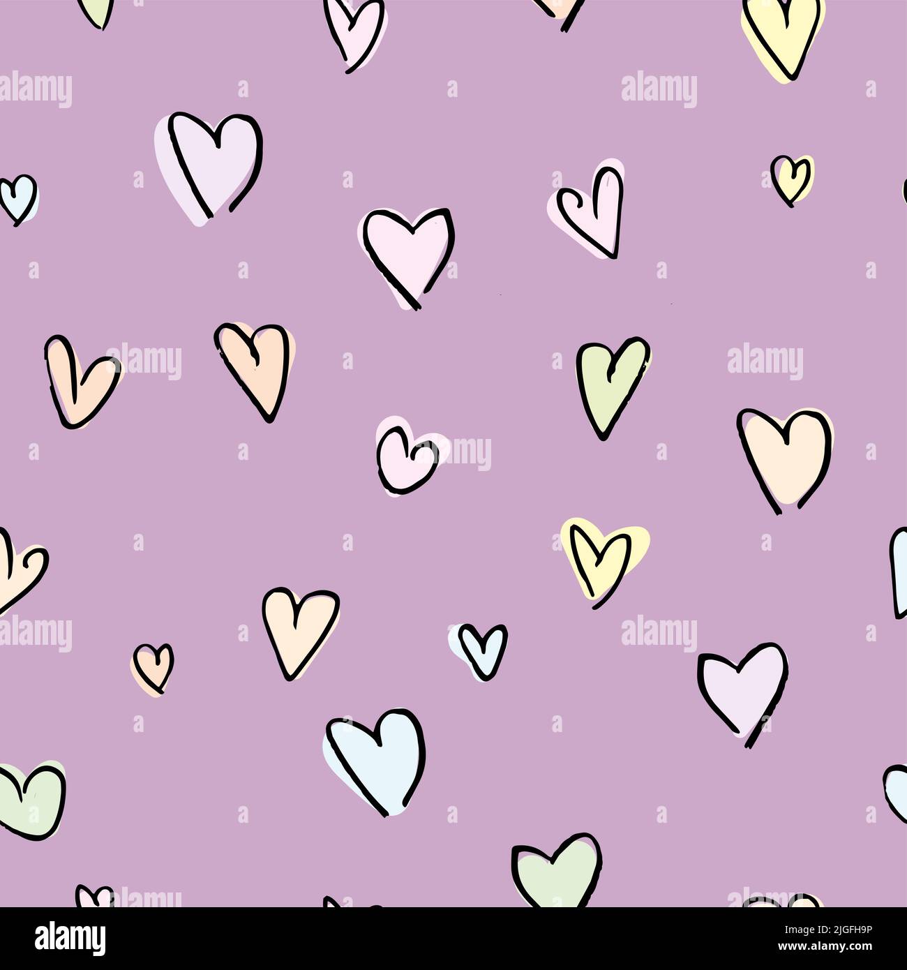 Simple cute seamless pattern with handdrawn hearts for packaging and ...