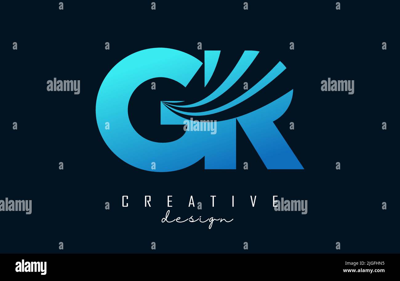 Creative blue letter GR g r logo with leading lines and road concept ...