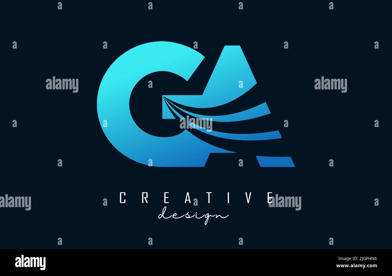 Creative blue letter GA g a logo with leading lines and road concept design. Letters with geometric design. Vector Illustration with letter and cuts. Stock Vector