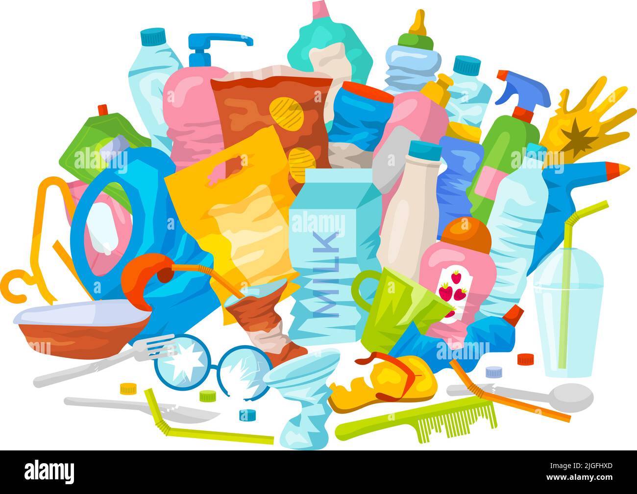 Plastic pile bottles. Large mountains of non-recycled plastic garbage recent vector concept background Stock Vector