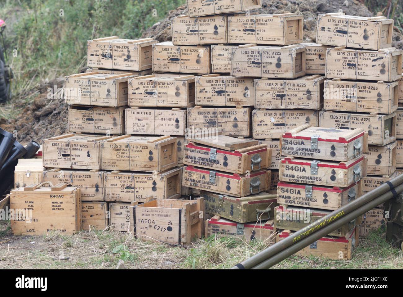 boxes of S4GIA hand grenades, explosives Stock Photo