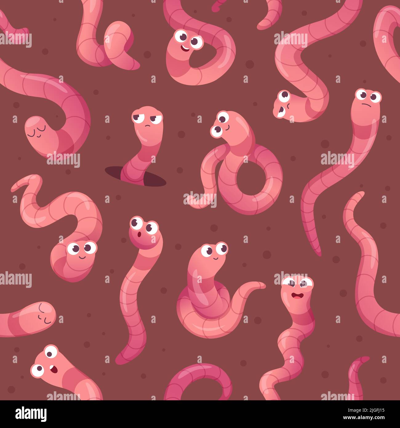 Worms pattern. Crawlers in action poses funny creeping insects in ground exact vector seamless background Stock Vector