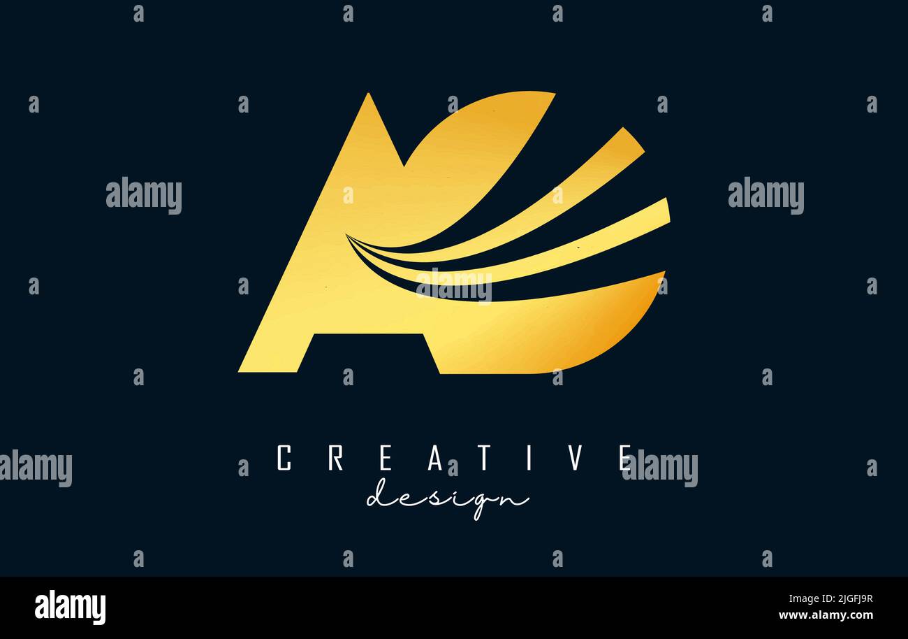 Creative golden letter AO A O logo with leading lines and road concept ...