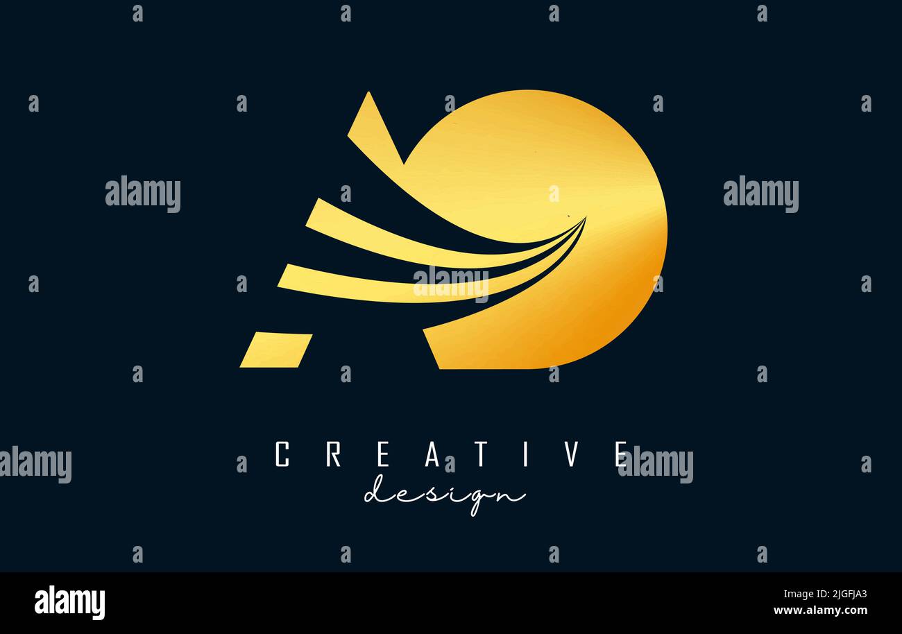 Creative golden letter AO A O logo with leading lines and road concept ...