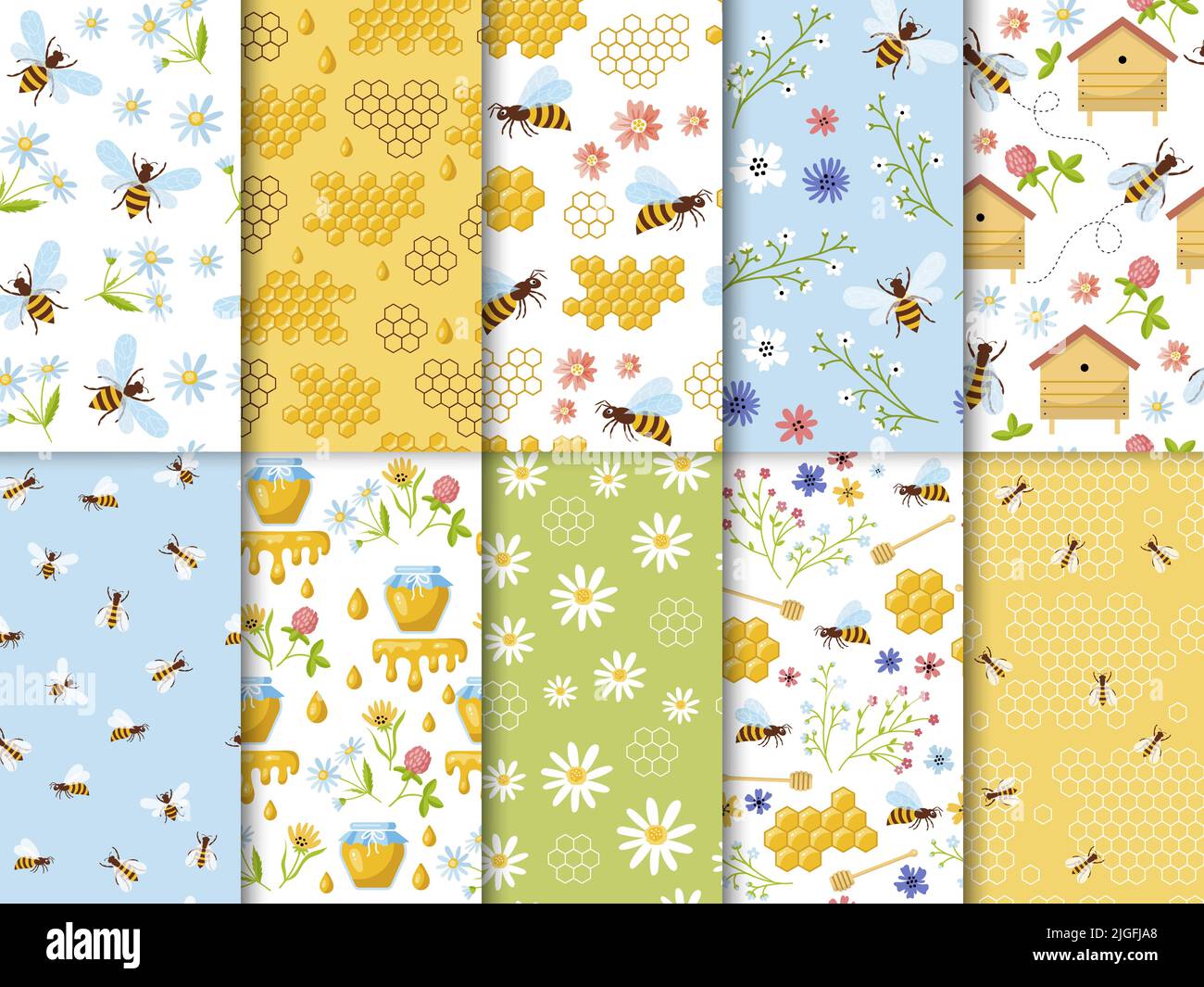 Apiary pattern. Wax bees healthy natural honey farms recent vector seamless backgrounds for textile design projects Stock Vector