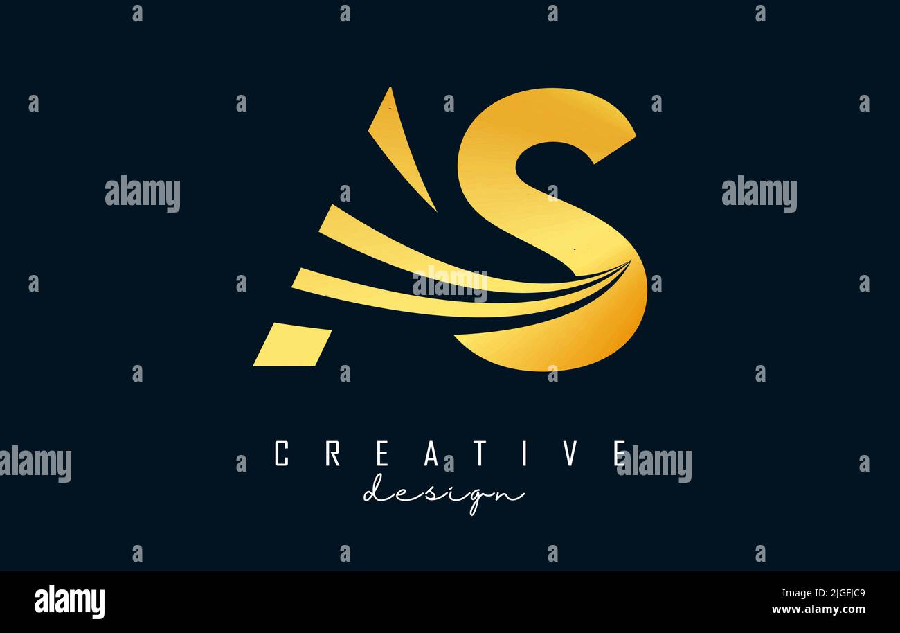 Creative golden letter AS A S logo with leading lines and road concept ...