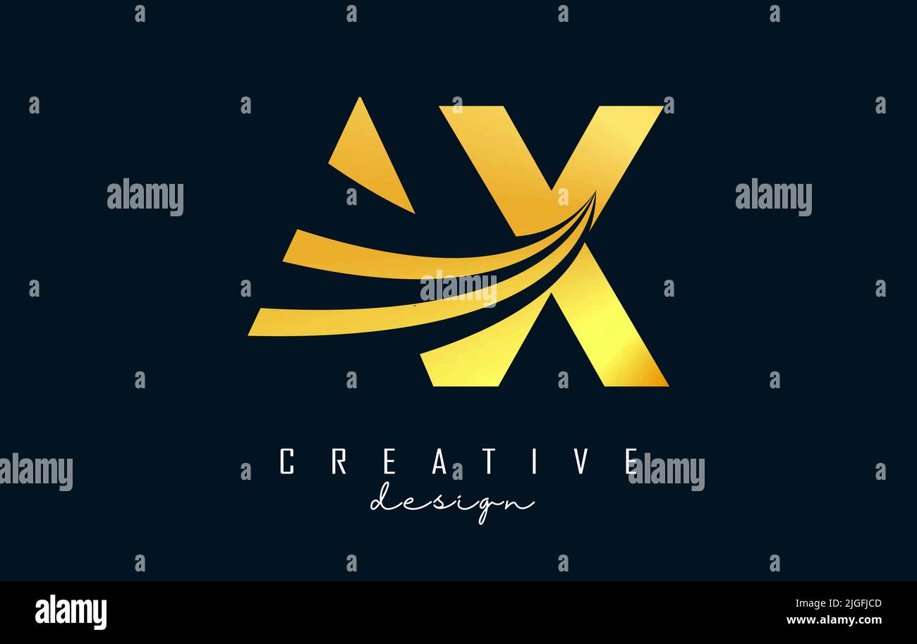 Creative golden letter AX A X logo with leading lines and road concept design. Letters with geometric design. Vector Illustration with letter and crea Stock Vector
