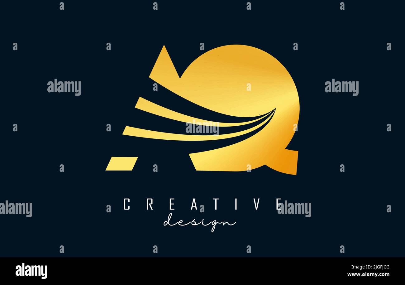 Creative golden letter AQ A Q logo with leading lines and road concept ...