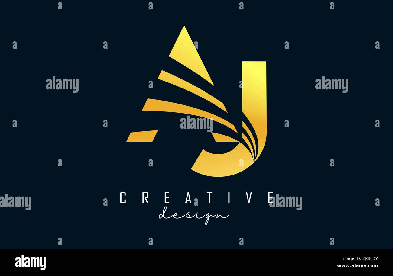 Creative golden letter AJ A J logo with leading lines and road concept design. Letters with geometric design. Vector Illustration with letter and crea Stock Vector