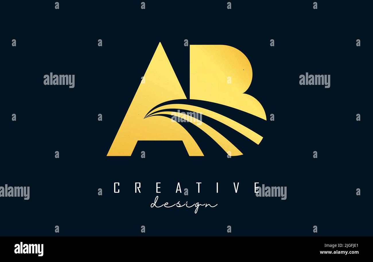 Creative golden letter AB logo with leading lines and road concept ...
