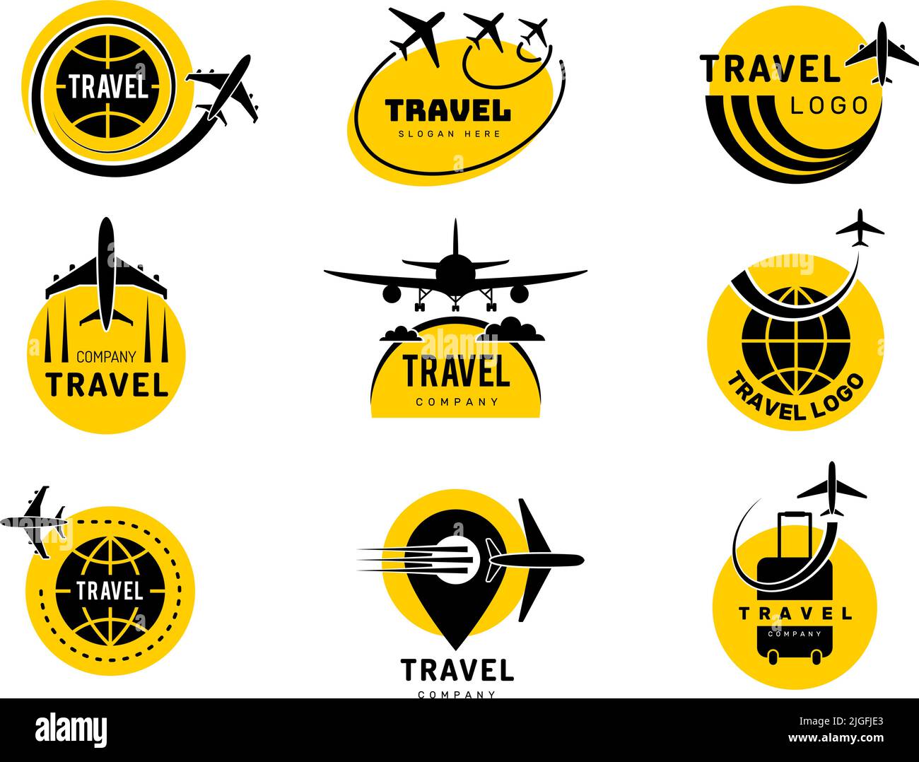 Travel logo. Adventure and exploration world concept identity for tourist agency air trip logotype recent vector templates Stock Vector