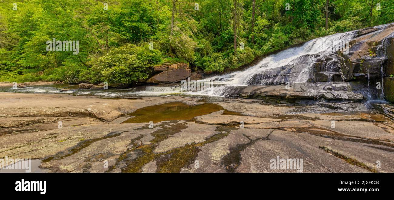 The bottom falls of the Tripple Falls in the Dupont, National Forest in North Carolina. Stock Photo