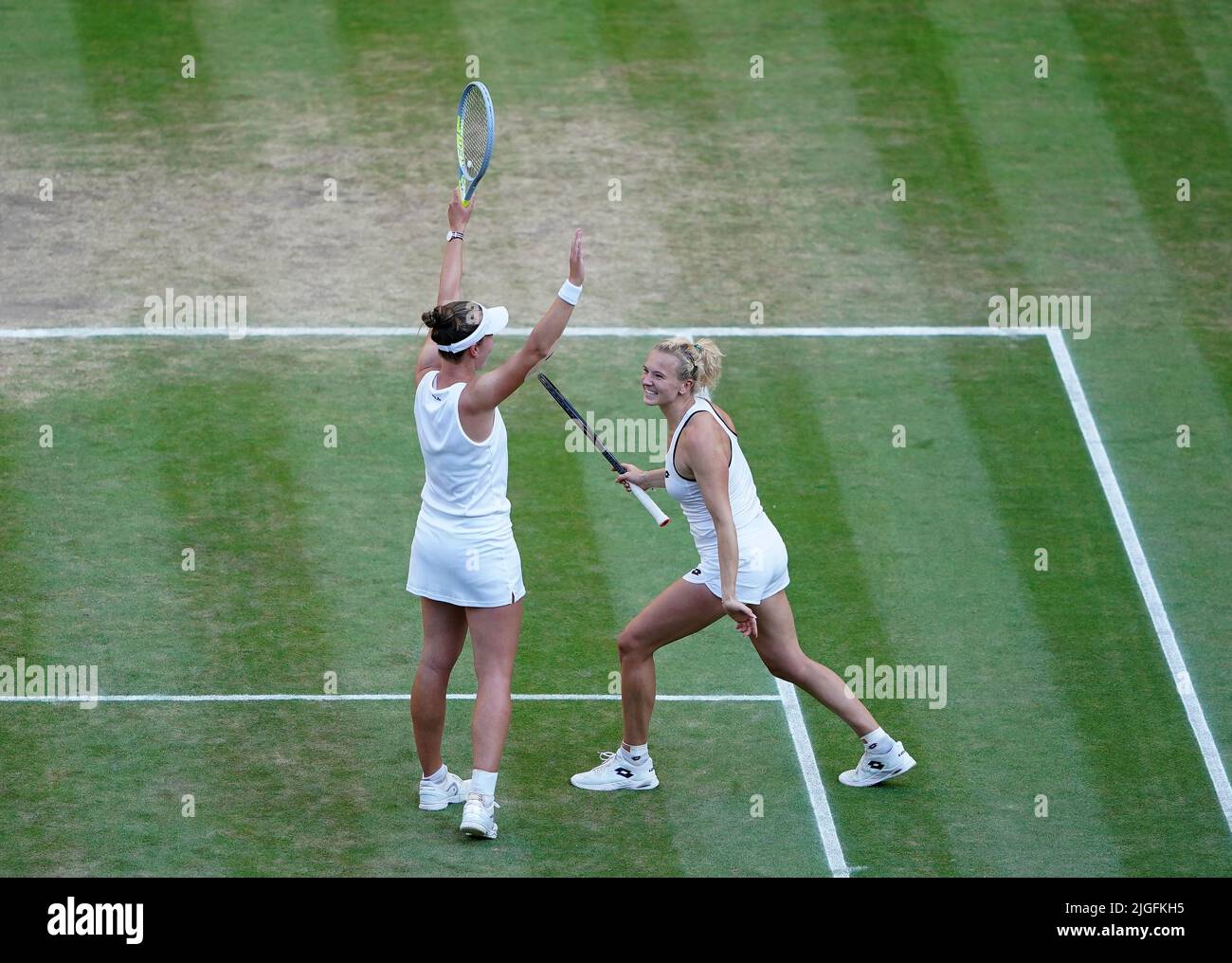 Barbora Krejcikova and Katerina Siniakova celebrate victory during The