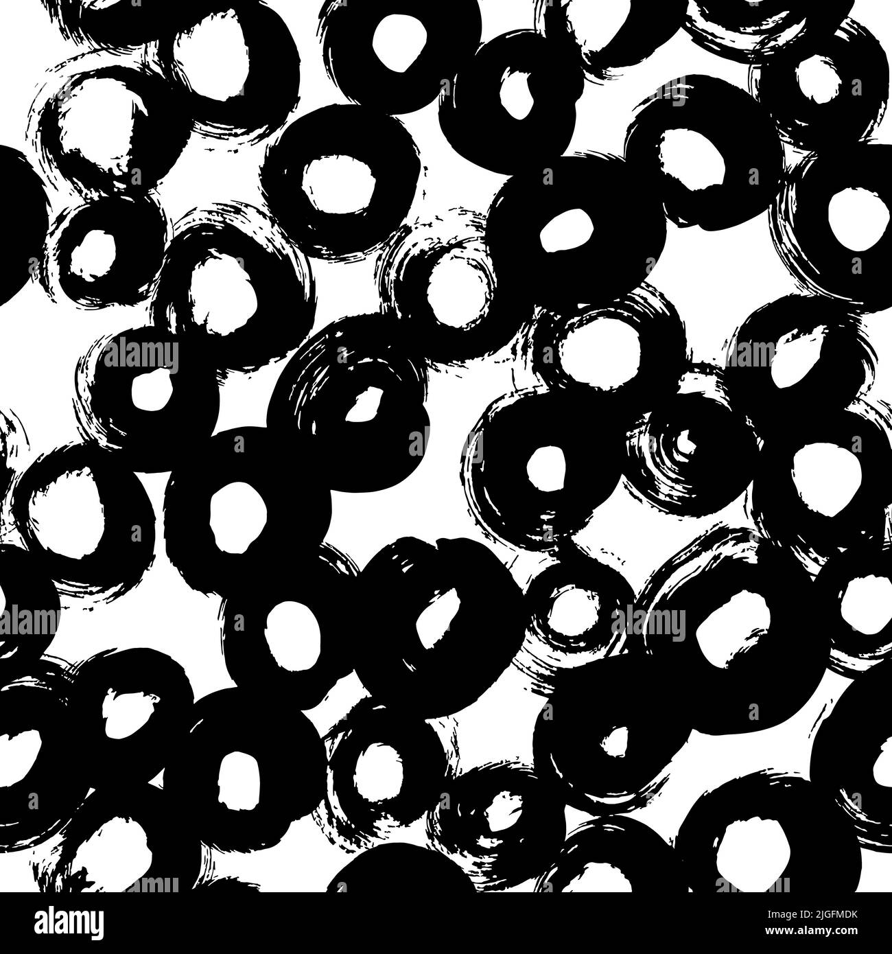 Hand drawn grunge black circles seamless pattern. Stock Vector