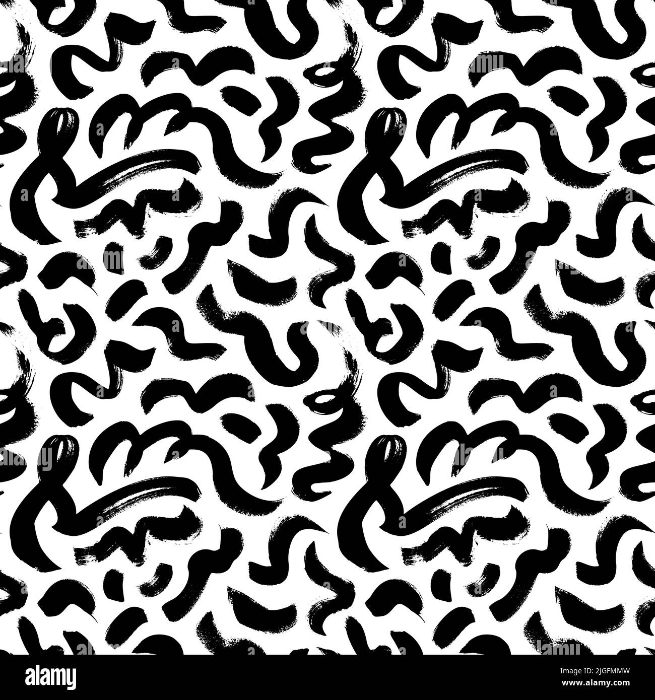 Black paint swirled line vector seamless pattern. Stock Vector