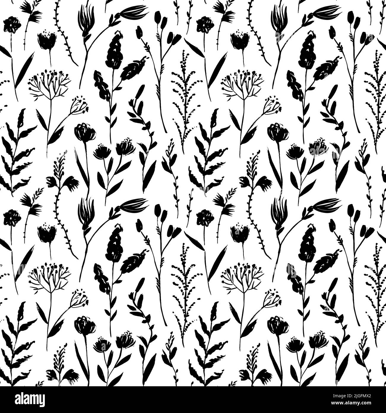 Wild floral hand drawn vector seamless pattern. Stock Vector