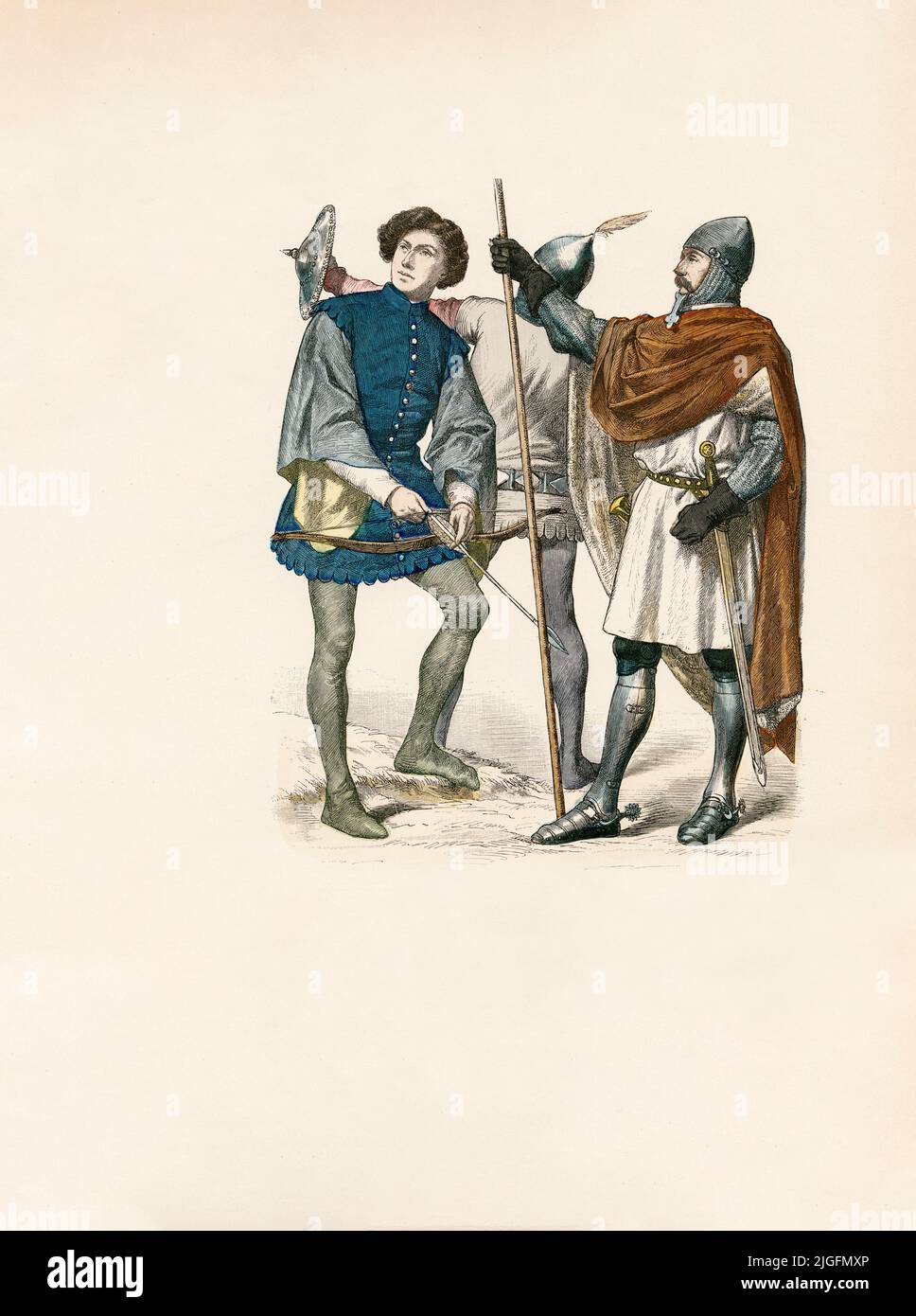 Soldiers, Italy, Second Half of the 14th Century, Illustration, The History of Costume, Braun & Schneider, Munich, Germany, 1861-1880 Stock Photo