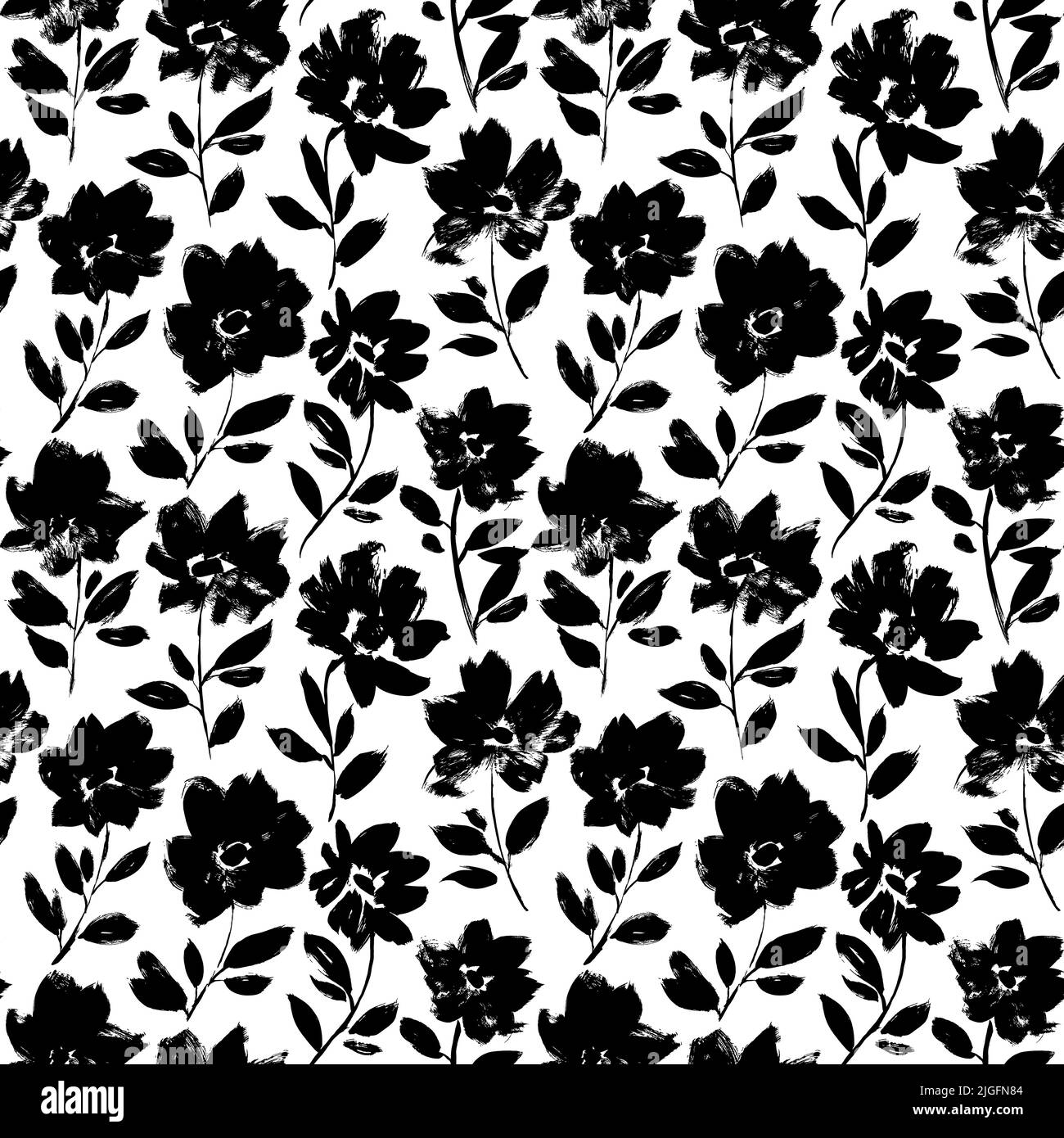 Black peony hand drawn vector seamless pattern. Stock Vector