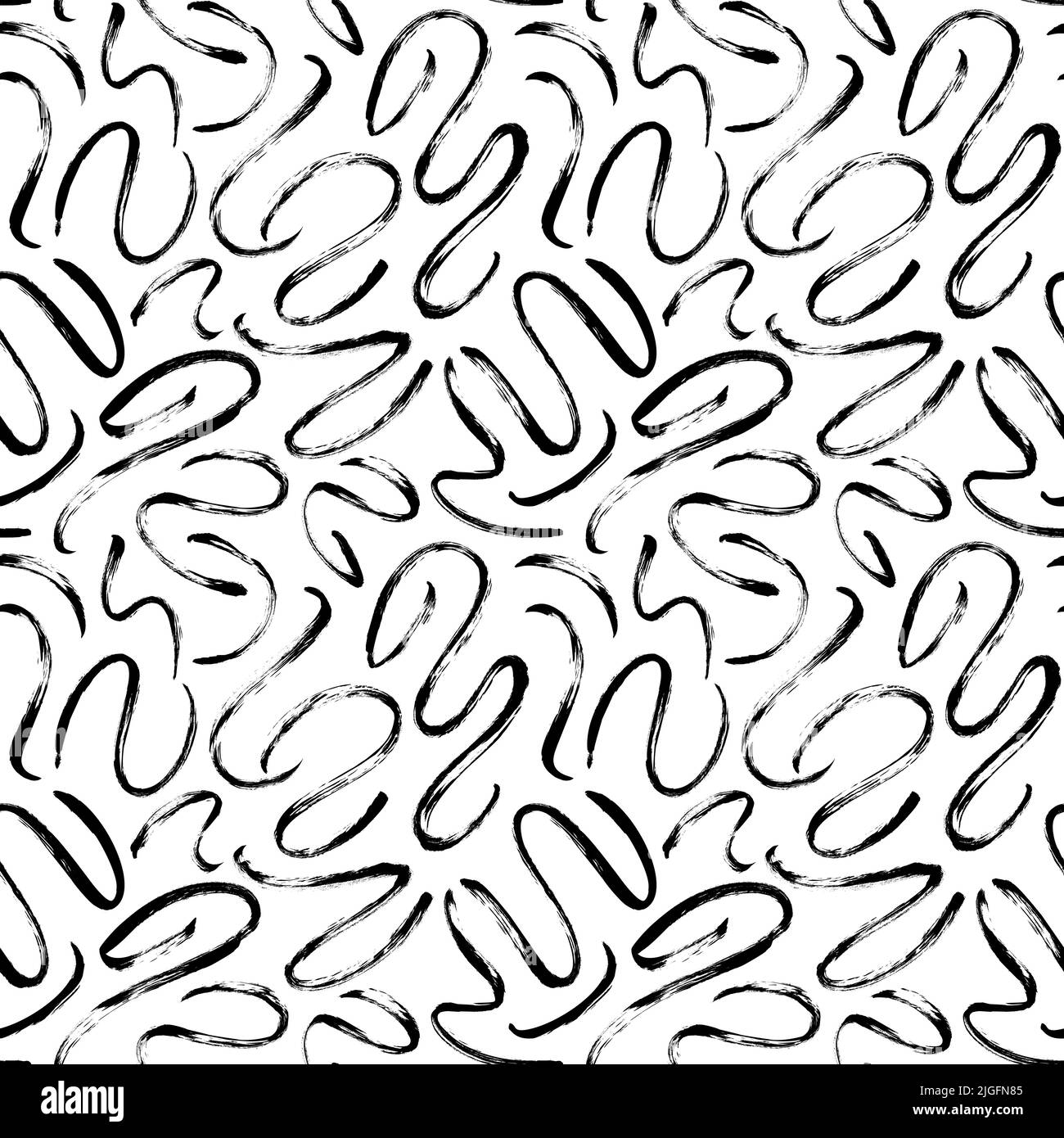 Black paint swirled thin line seamless pattern. Stock Vector