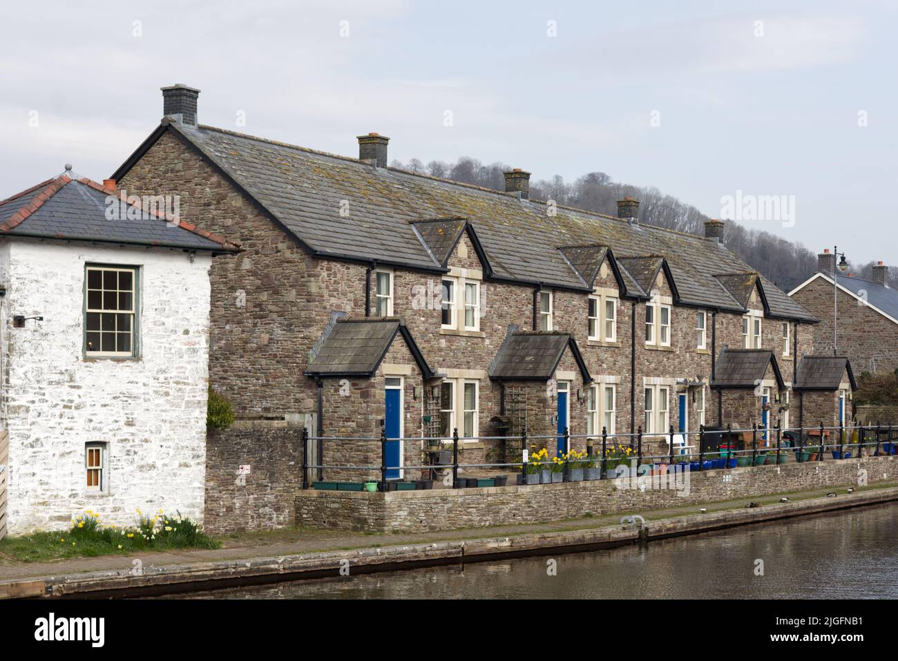 row of stone houses in Talgarth, Brecon, wales Stock Photo