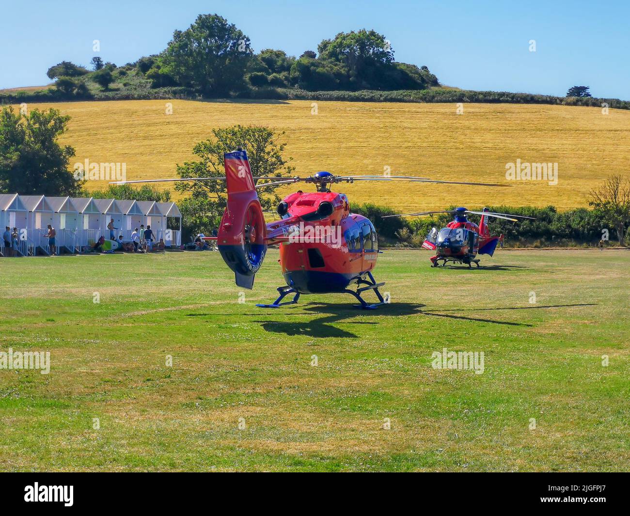 Paignton, UK. Sunday 10 July 2022. Two Air Ambulance attend incident at Broadsands Beach, Paignton, Devon, UK Credit: Thomas Faull/Alamy Live News Stock Photo