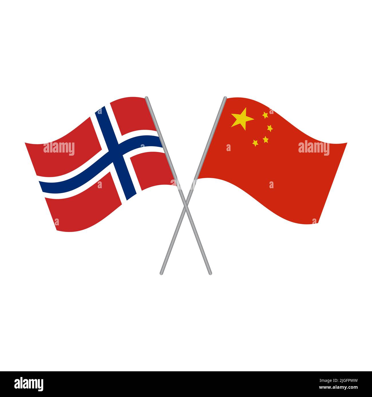 Chinese and Norwegian flags vector isolated on white background Stock Vector