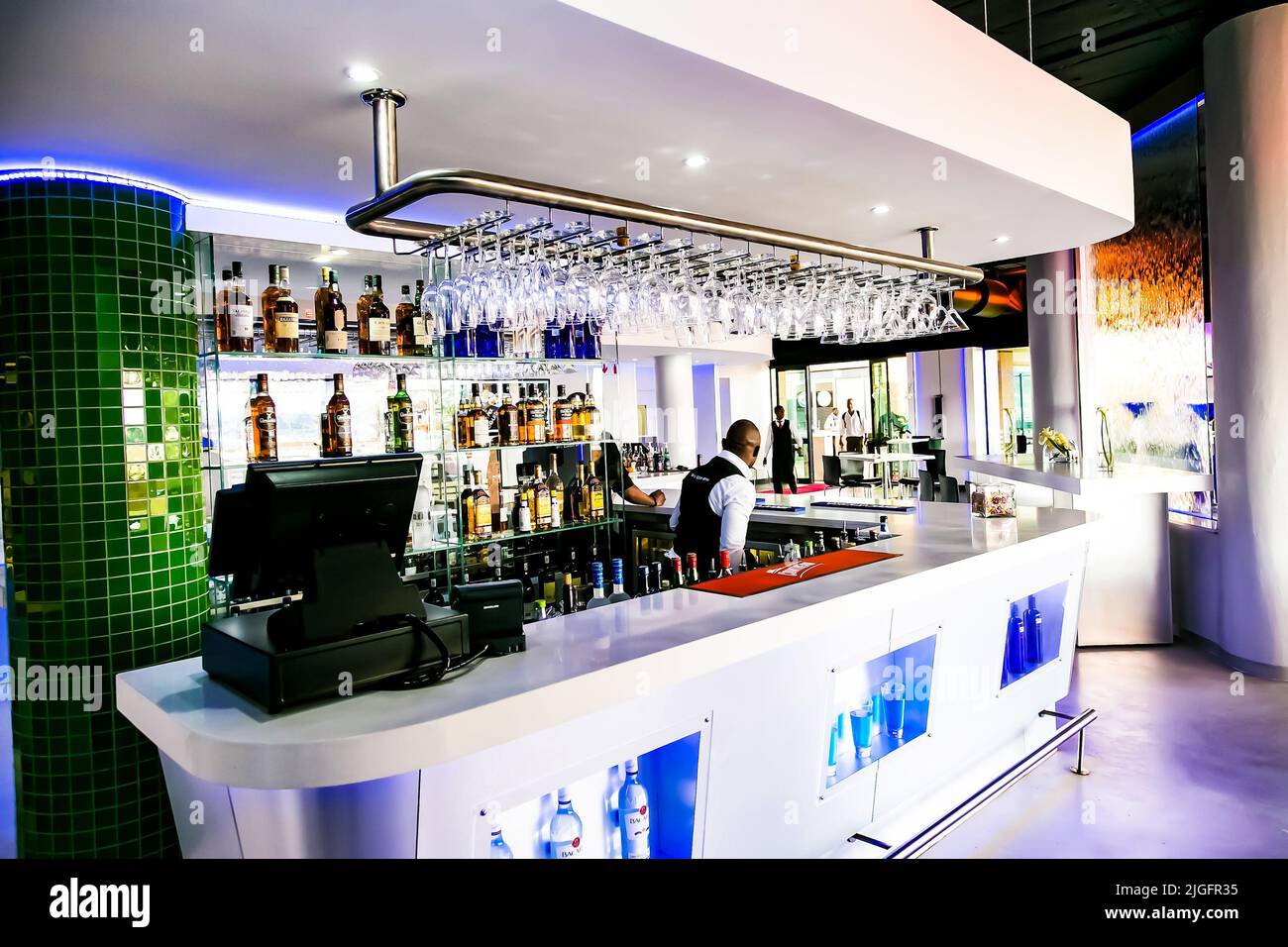 The interior of modern stylish cocktail bar in Johannesburg Stock Photo