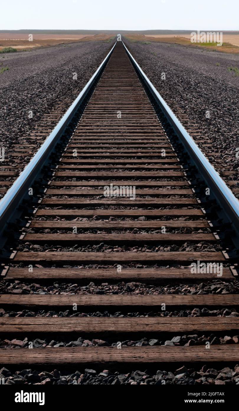 Railroad tracks receding into the distance Stock Photo