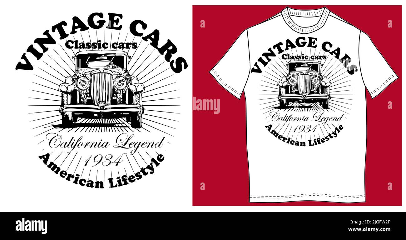 Vintage, classic car services label isolated on white background