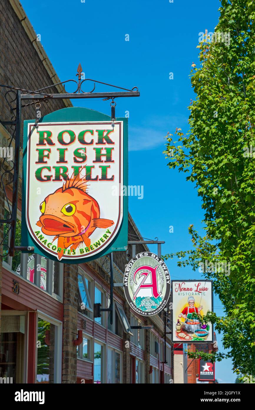Washington, Anacortes, restaurant, bar signs Stock Photo
