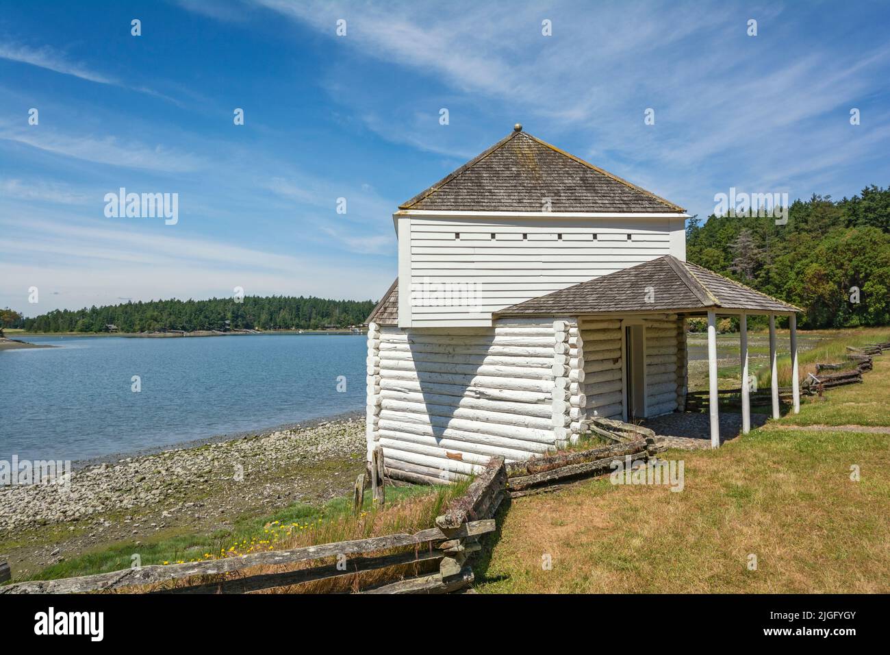 Washington, San Juan Islands, San Juan Island National Historic Park English Camp, Block House Stock Photo