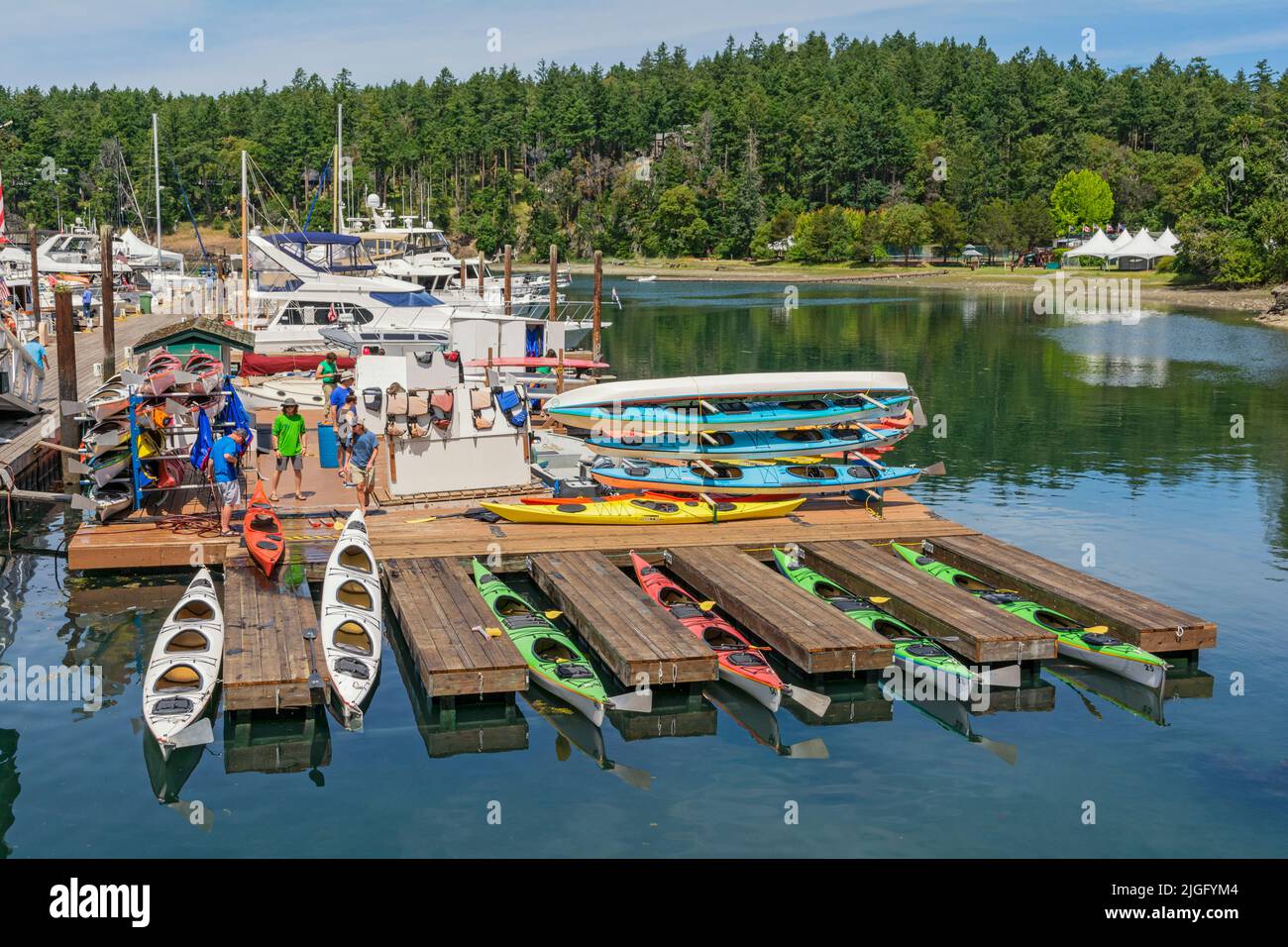 Washington, San Juan Islands, San Juan Island, Roche Harbor, marina, kayak rental Stock Photo