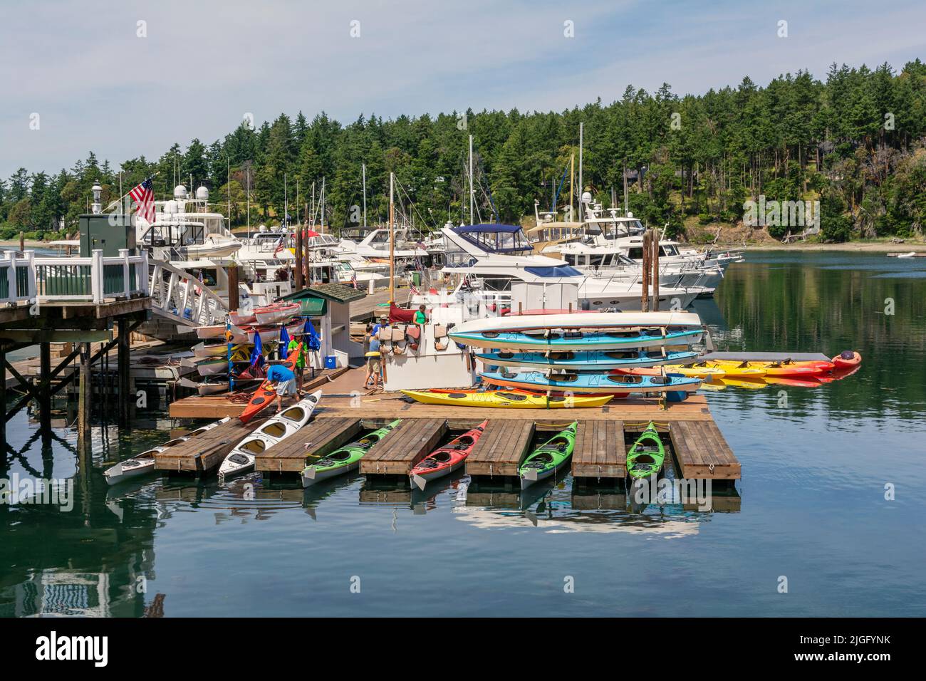 Washington, San Juan Islands, San Juan Island, Roche Harbor, marina, kayak rental Stock Photo