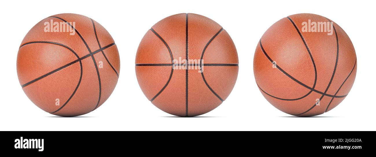 Set of basketball balls with  in different views isolated on white. 3d illustration Stock Photo
