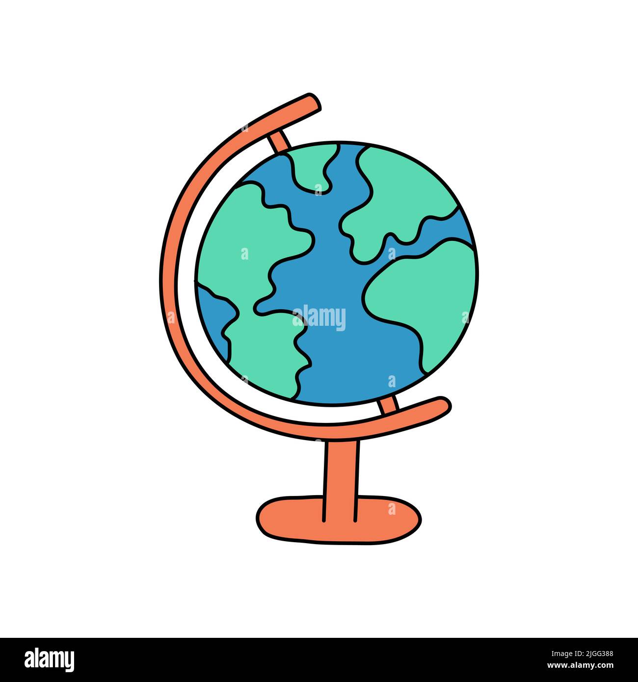 School geographical globe hand drawn. Doodle design element. Outline vector illustration. Stock Vector