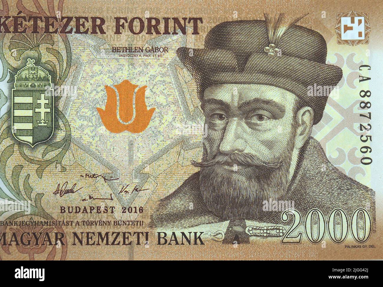 two thousand HUF banknote (1998-), hungarian forint, Prince sovereign Gábor Bethlen, Hungary, Magyarország, Europe Stock Photo