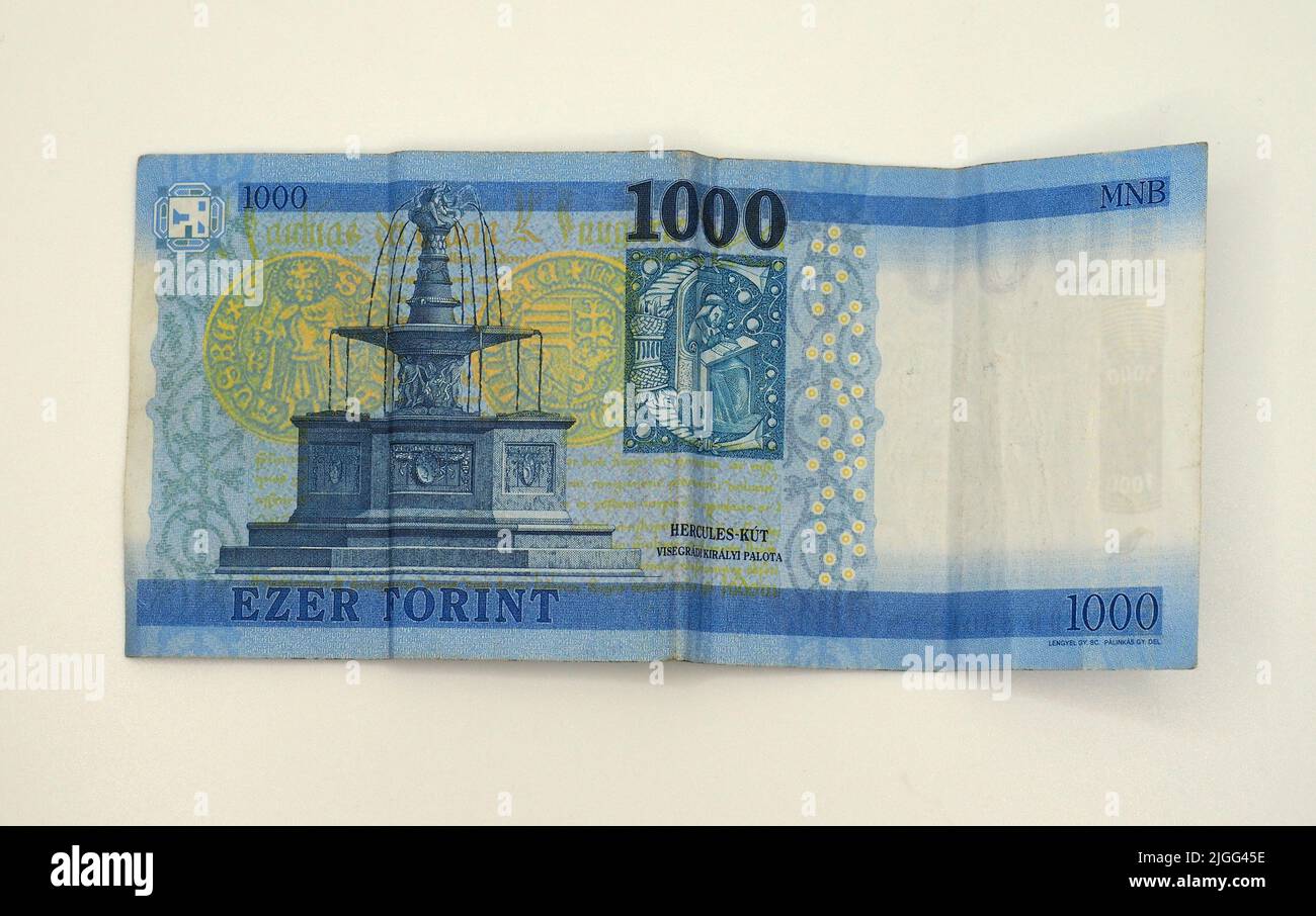 thousand HUF banknote (1998-), hungarian forint, the Hercules Fountain from the Castle of Visegrád, Hungary, Magyarország, Europe Stock Photo