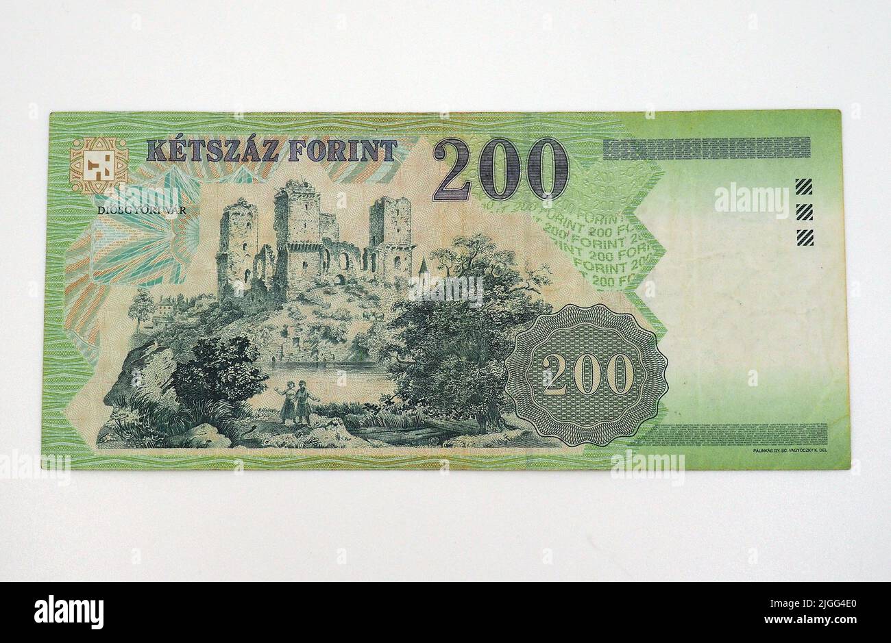 old two hundred HUF banknote (1998–2009), Castle of Diósgyőr, hungarian forint, Hungary, Magyarország, Europe Stock Photo