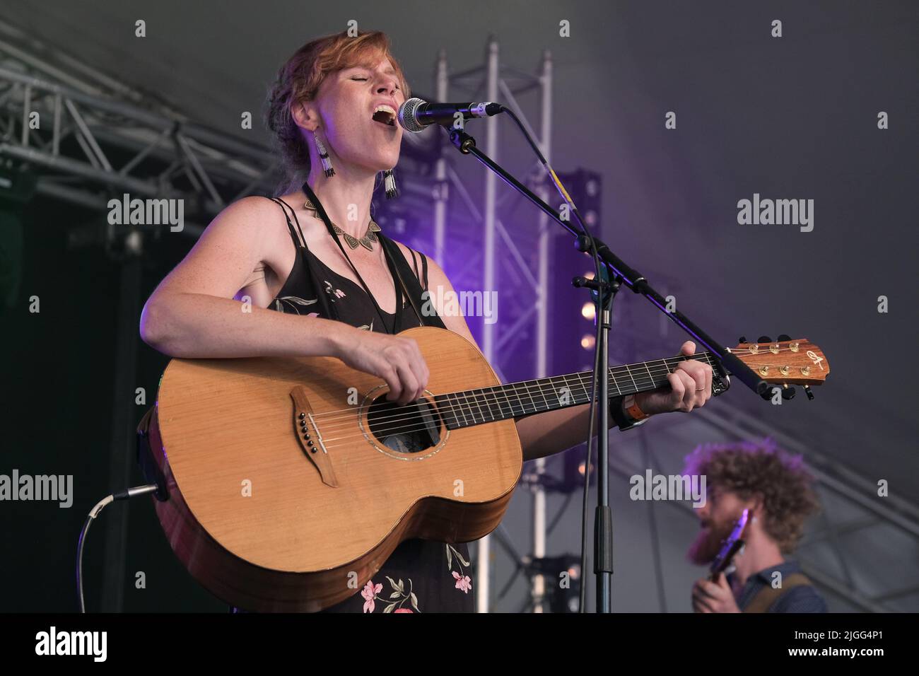 English singer, songwriter and guitarist Hollie Rogers performing live ...