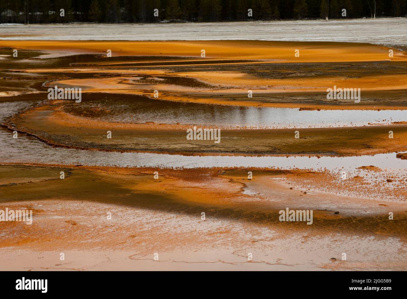 Colorful patterns at the Midway Geyser Basin's Grand Prismatic Spring in Yellowstone NP, WY, USA. Stock Photo