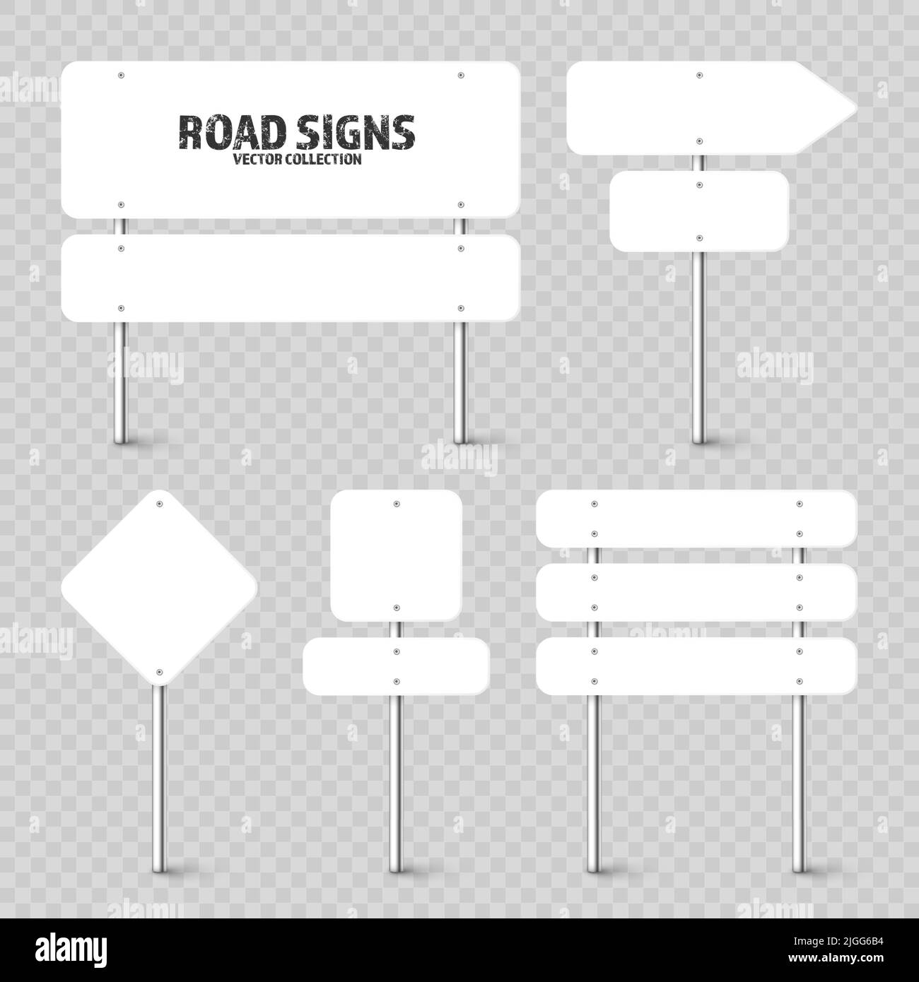 Various road, traffic signs. Highway signboard on a chrome metal pole