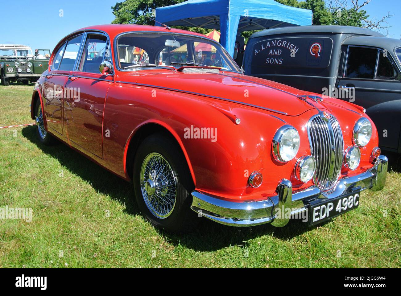 A 1965 Jaguar Mk 2 3.4 car parked on display at the 47th Historic Vehicle Gathering classic car show, Powderham, Devon, England, UK. Stock Photo