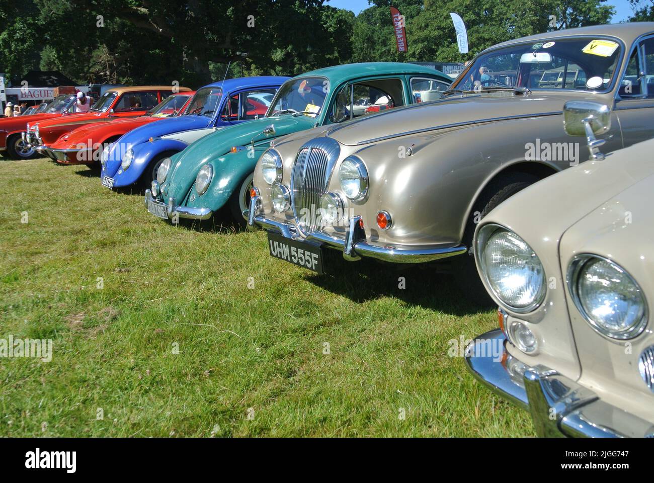 A line of classic cars parked on display at the 47th Historic Vehicle