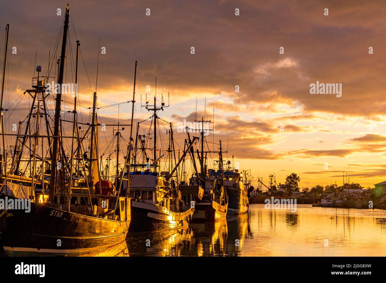 Steveston Fisherman's Wharf in Richmond, (BC, Canada) at sunset Stock Photo