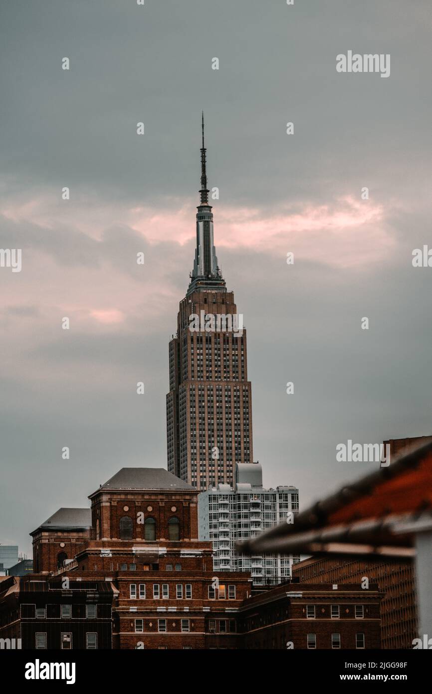 View of the Empire State Building (NY, USa) from a distance during the golden hour Stock Photo